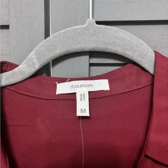 NWT Maurices Burgundy V-Neck Blouse with Long Sleeves Size M - Picture 2 of 4